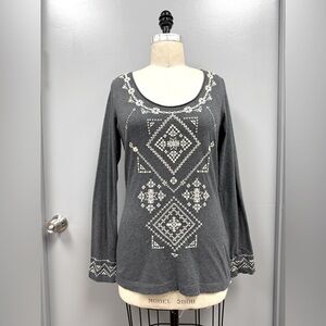 Johnny Was Embroidered Cotton Long Sleeve Tee